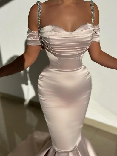 Luxury Off Shoulder Straps Mermaid Prom Formal Evening Dress