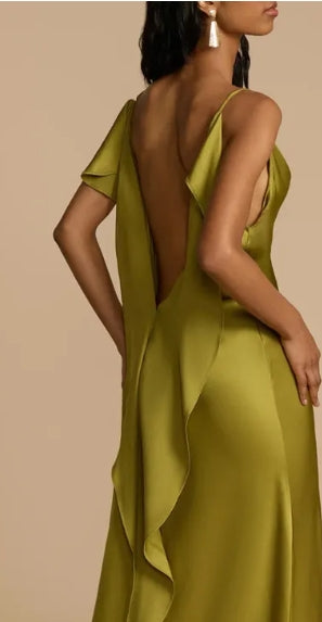 Sexy Cowl Neck Drape Ruffle Backless Bias Cut Party Maxi Dress