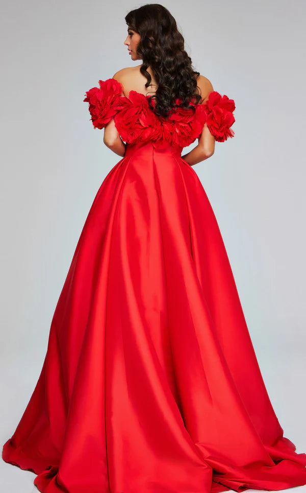 V Neck Off the Shoulder Sweep/Brush Train Prom Dress