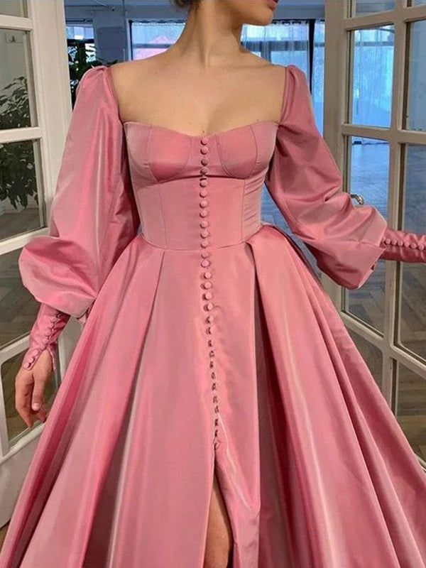 Vintage Ruffles Floor-Length Long Sleeve Prom Dresses