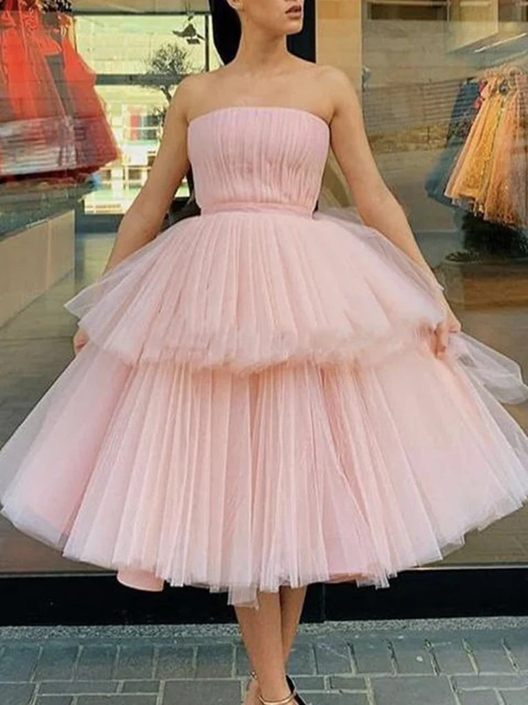 A Line Tulle Short Prom Dresses