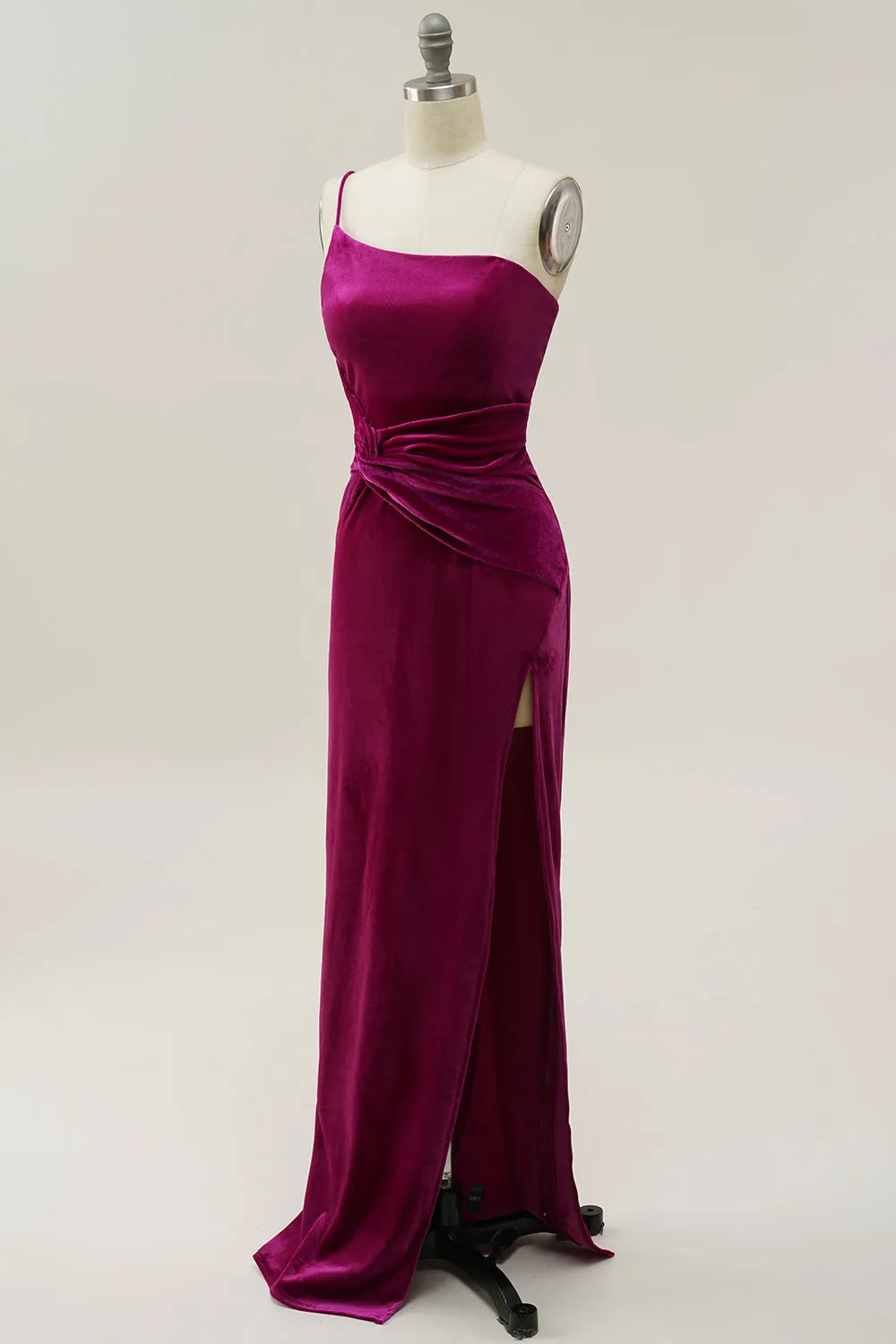 Mermaid One Shoulder Velvet Prom Dress with Slit