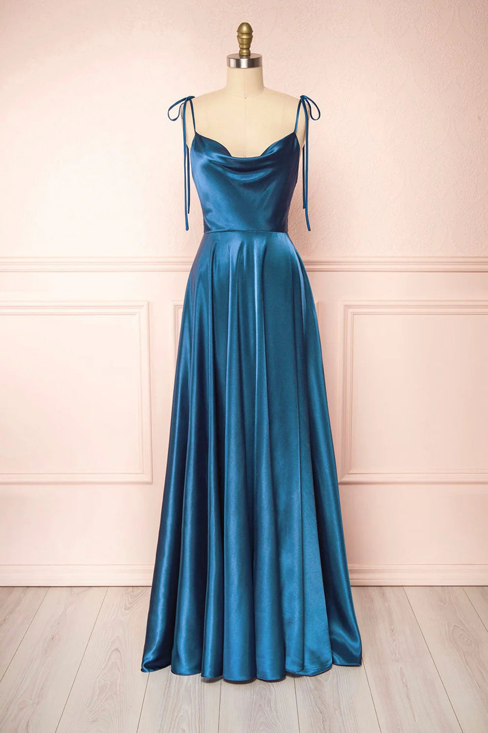 A-Line Simple Spaghetti Satin Long Prom Dress