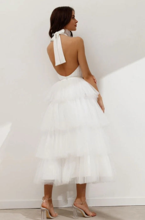 Simple Halter Backless Ruched/Pleats Prom Dress