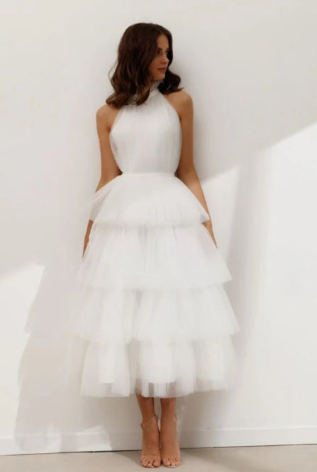 Simple Halter Backless Ruched/Pleats Prom Dress