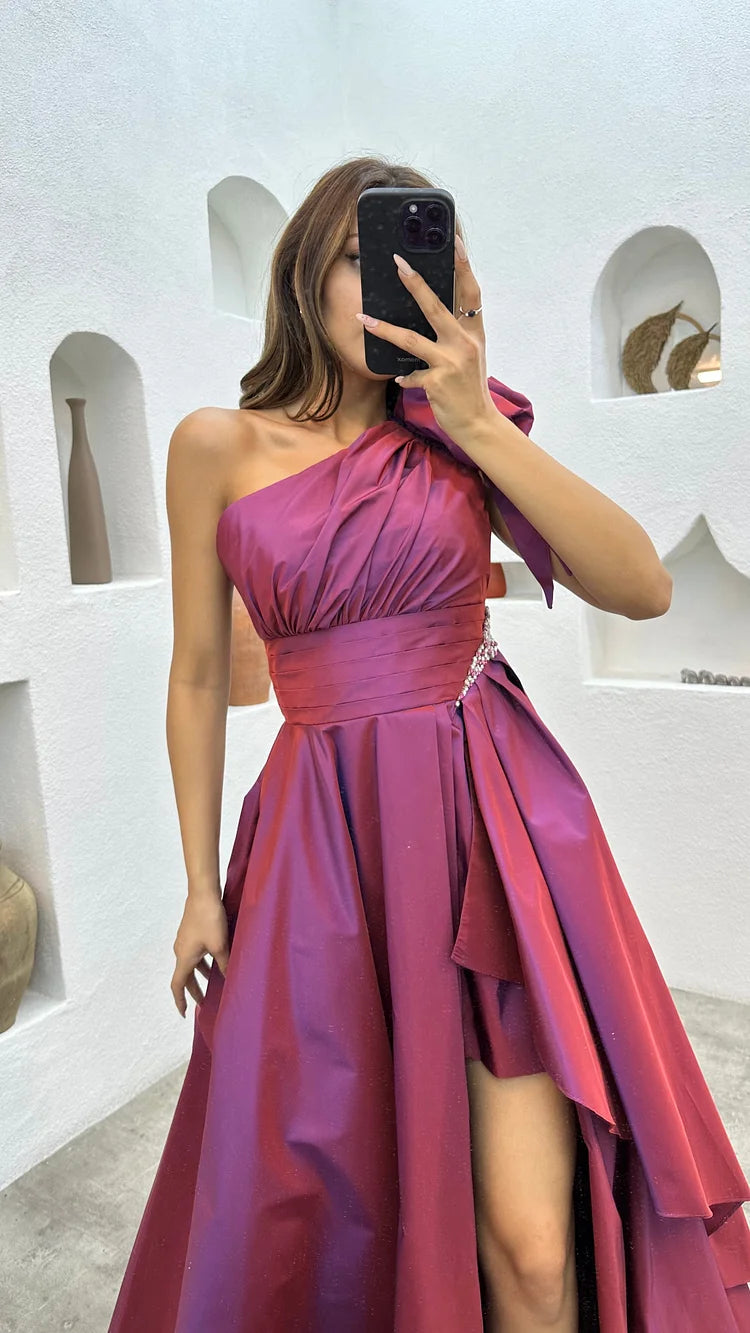 Fashion Ruched/Pleats One Shoulder Prom Dresses