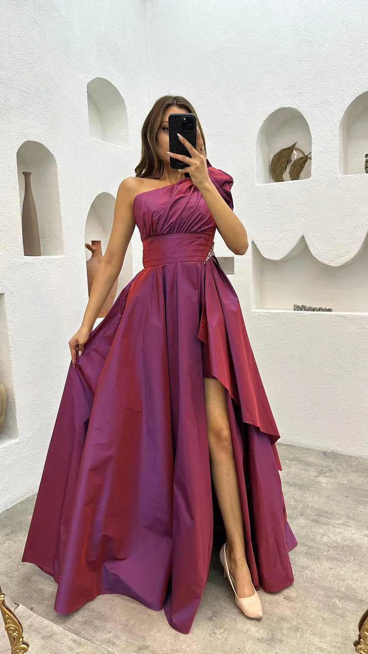 Fashion Ruched/Pleats One Shoulder Prom Dresses
