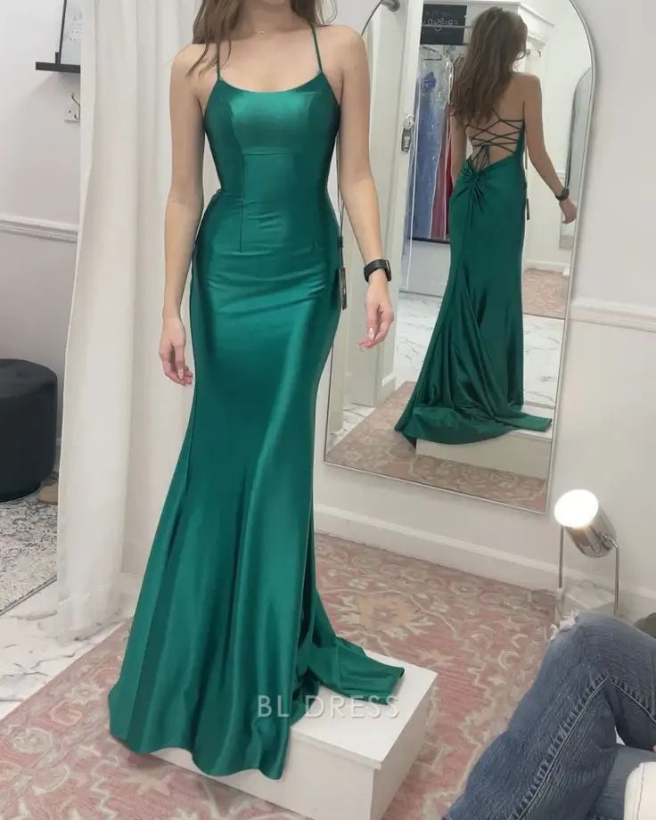 Mermaid Spaghetti Straps Backless Green formal dresses Bridesmaid Dresses evening gown Prom Dress