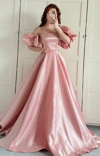 Elegant A-Line Strapless Party Dress Floor Length Formal Evening Gown