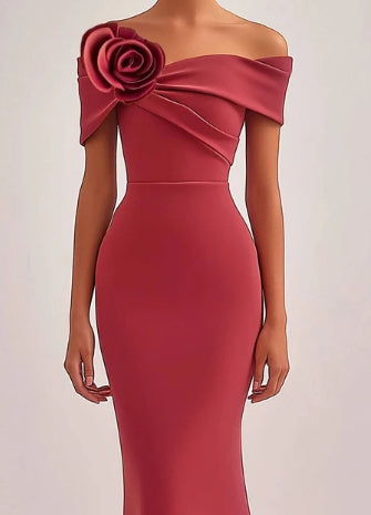 Modern Formal Evening Dress One-Shoulder Flower Bodycon Maxi Dress