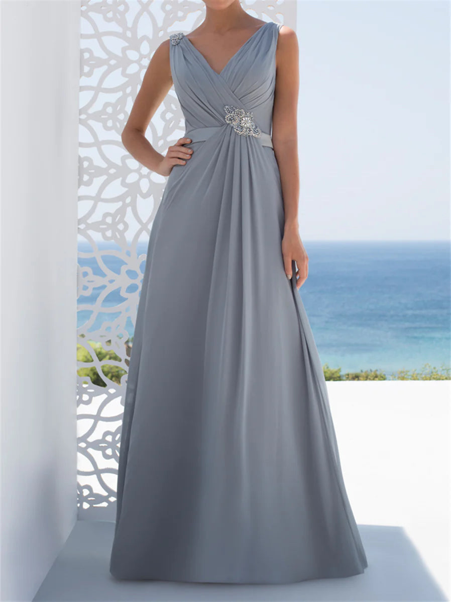 A-Line V Neck Floor Length Mother Of The Bride Dresses