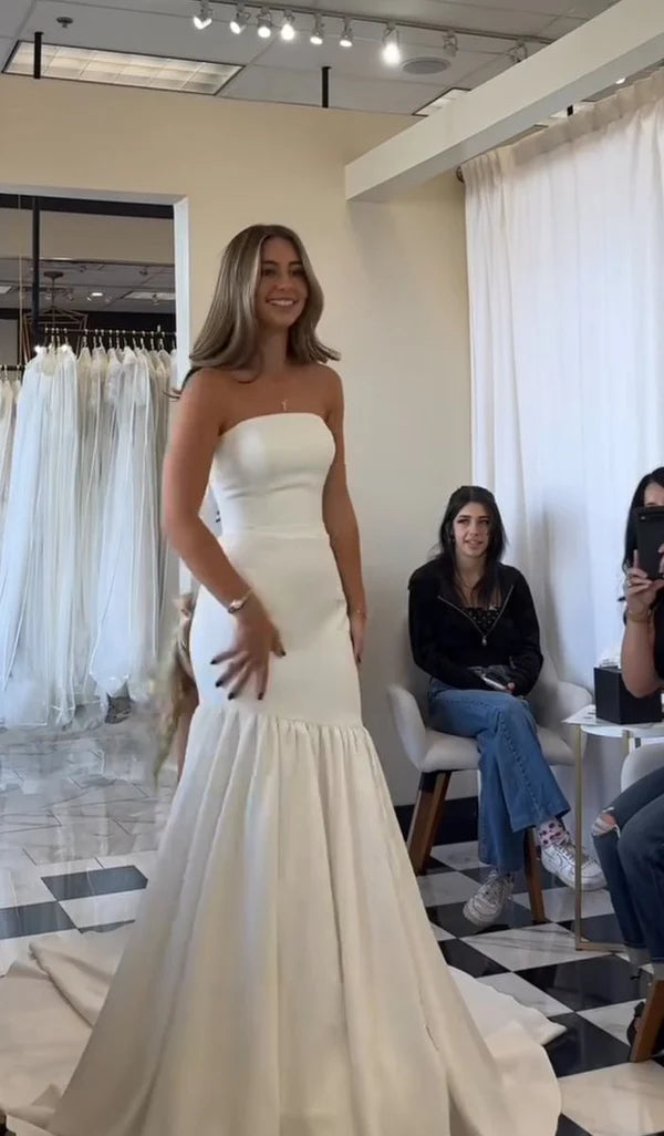 Elegant Wedding Dress Mermaid Strapless White Satin Long Wedding Dresses Bridal Gowns