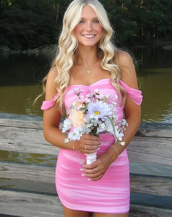 Schickes zweifarbiges Design, schulterfrei, trägerlos, figurbetontes, kurzes Minikleid für den Heimkehr