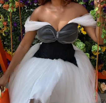 Chic Off Shoulder Colorblock Tulle Patchwork Party Maxi Dresses