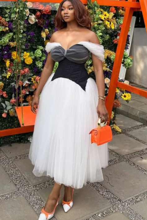 Chic Off Shoulder Colorblock Tulle Patchwork Party Maxi Dresses
