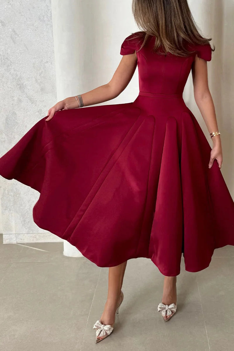 Elegant V-neck Waisted A-line Dress Evening Dress