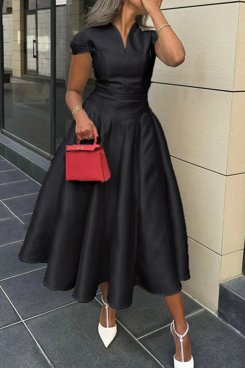 Elegant V-neck Waisted A-line Dress Evening Dress