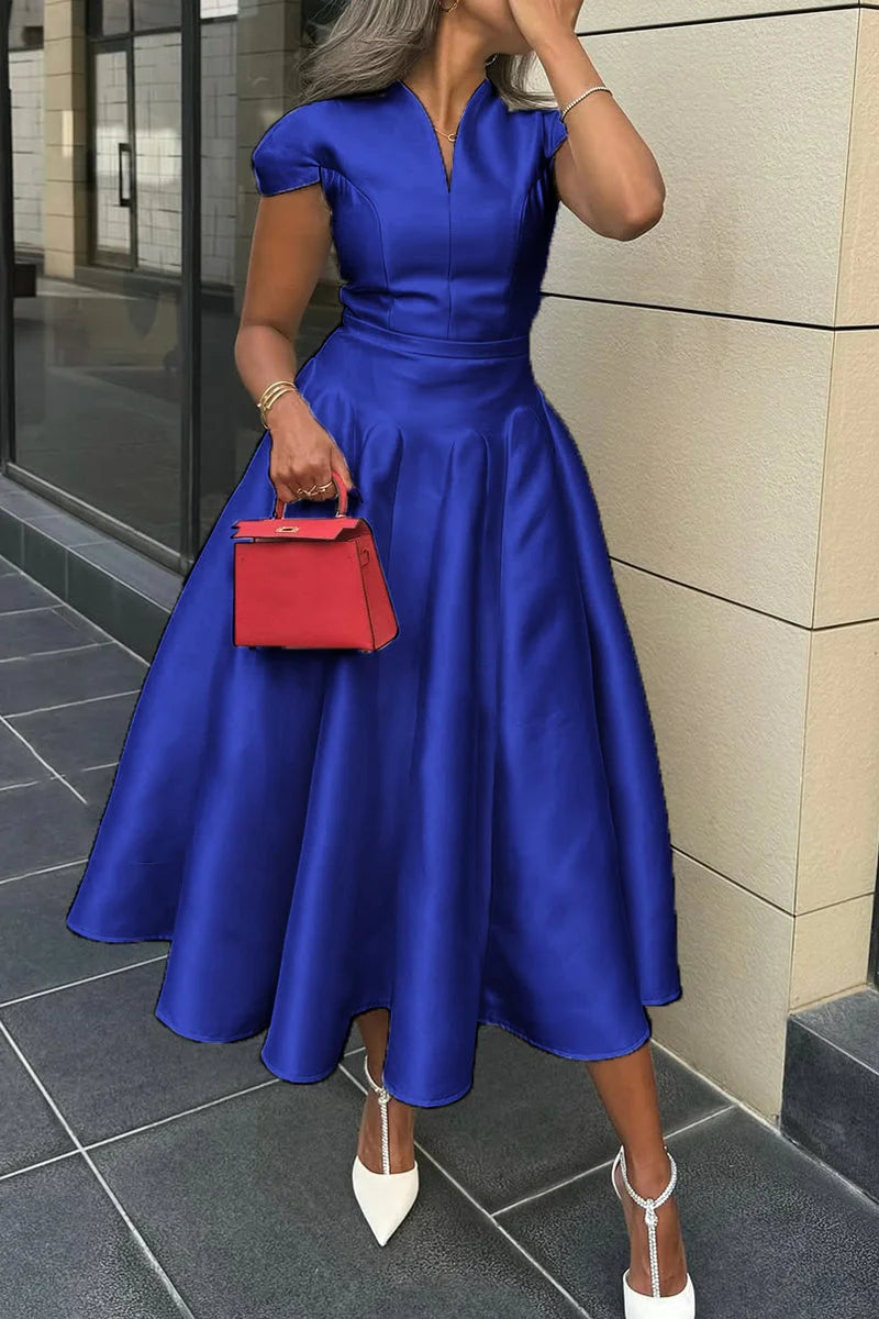Elegant V-neck Waisted A-line Dress Evening Dress