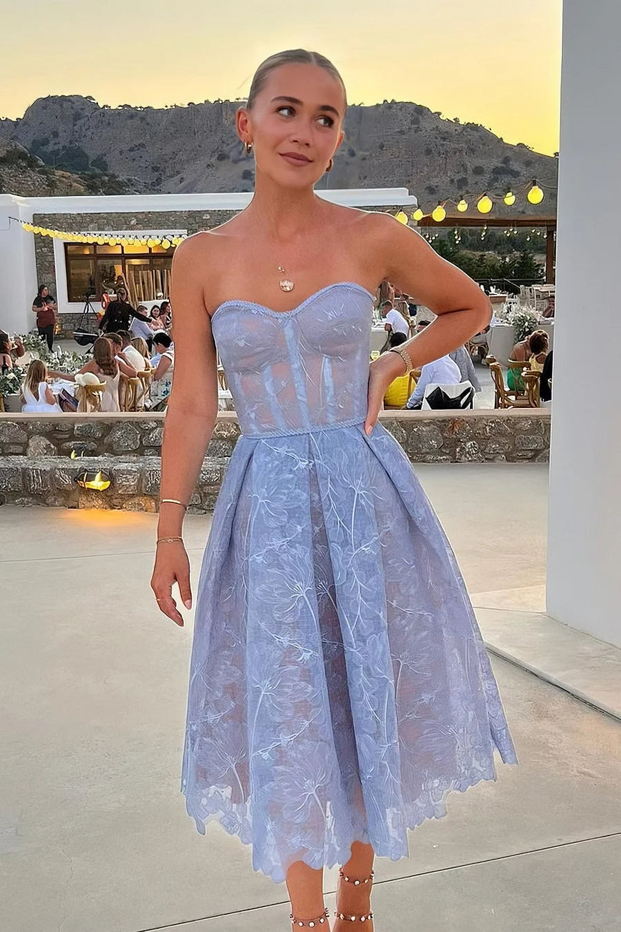 Sexy lace evening gown with tube top Prom Dresses