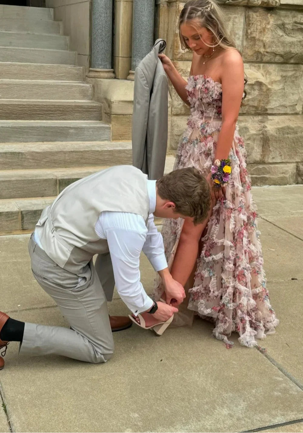 Artistic Strapless Side Slit A-line Long Evening Dress Prom Dress