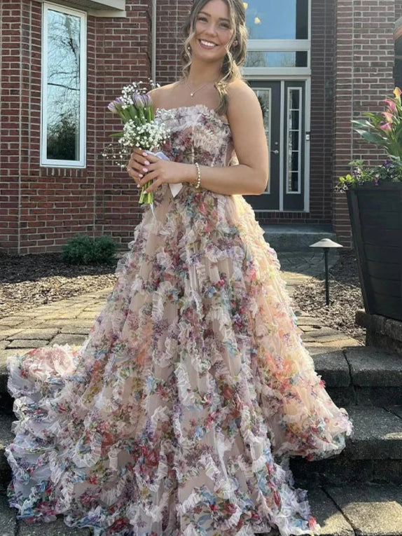 Artistic Strapless Side Slit A-line Long Evening Dress Prom Dress