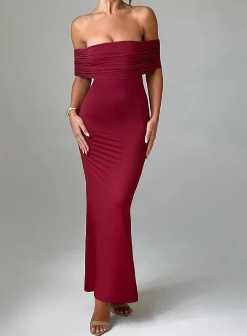 Elegant Off the Shoulder Backless Maxi Dress Prom Dresses