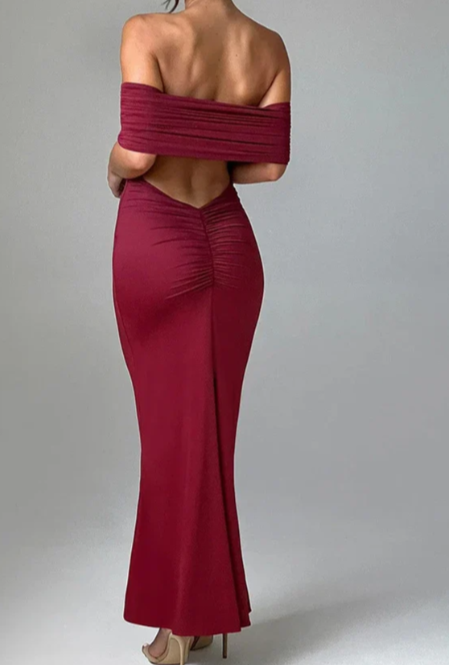 Elegant Off the Shoulder Backless Maxi Dress Prom Dresses