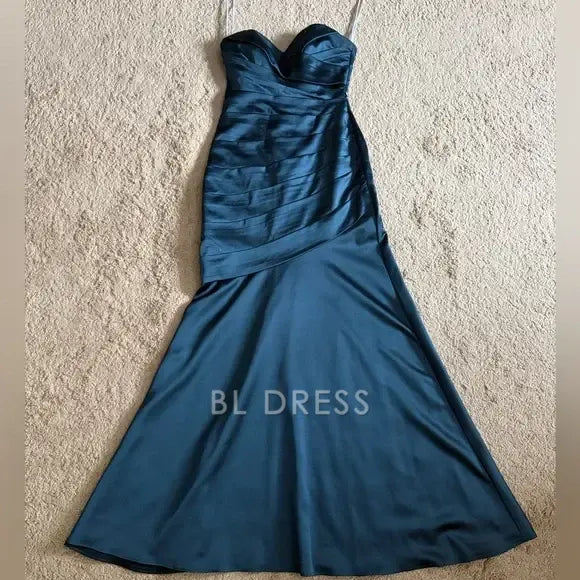 Mermaid Strapless Satin Pleated formal dresses Bridesmaid Dresses evening gown Prom Dress