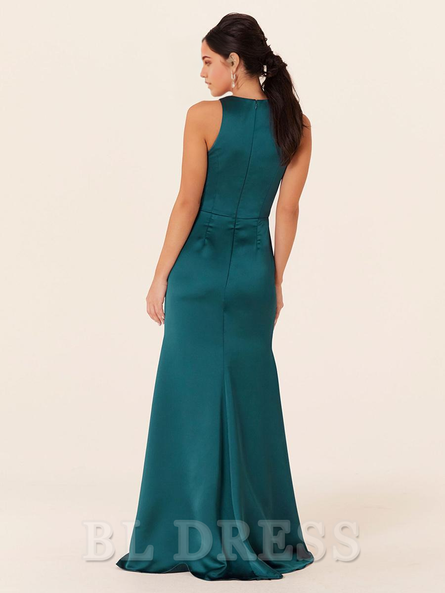 Sheath Floor-Length Satin Fabric formal dresses Bridesmaid Dresses evening gown Prom Dress