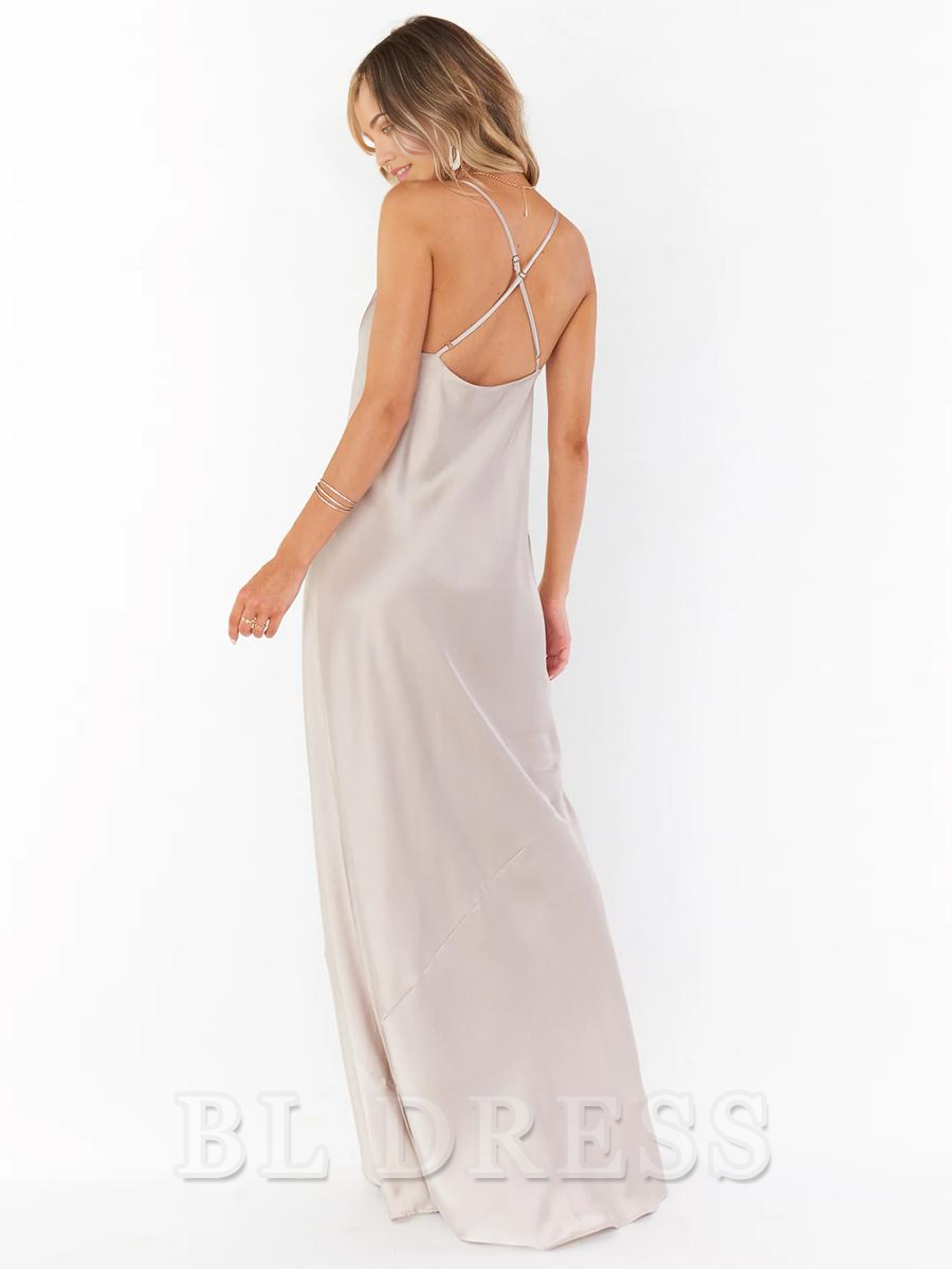 Sheath Spaghetti Straps Floor-Length Backless Satin formal dresses Bridesmaid Dresses evening gown Prom Dress