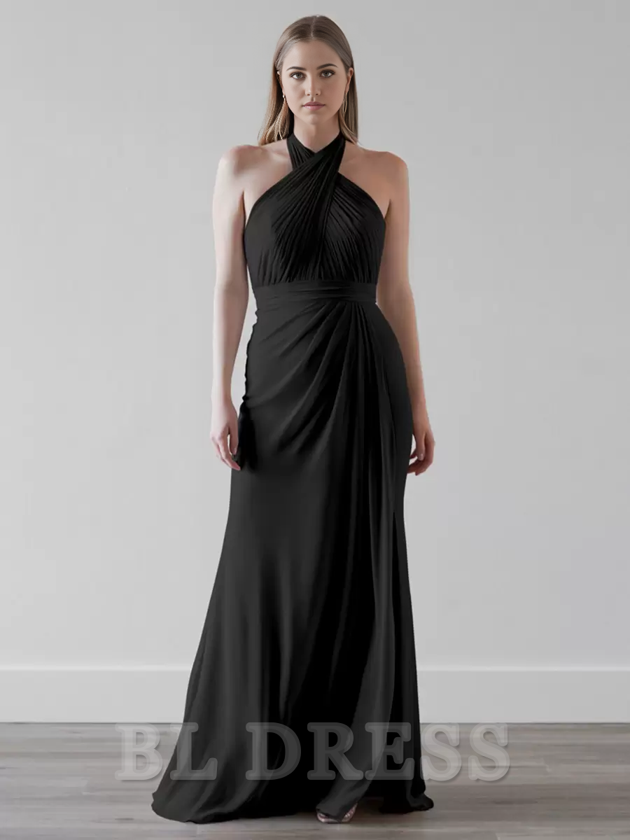Mermaid Halter Backless Chiffon Floor-Length formal dresses Bridesmaid Dresses evening gown Prom Dress