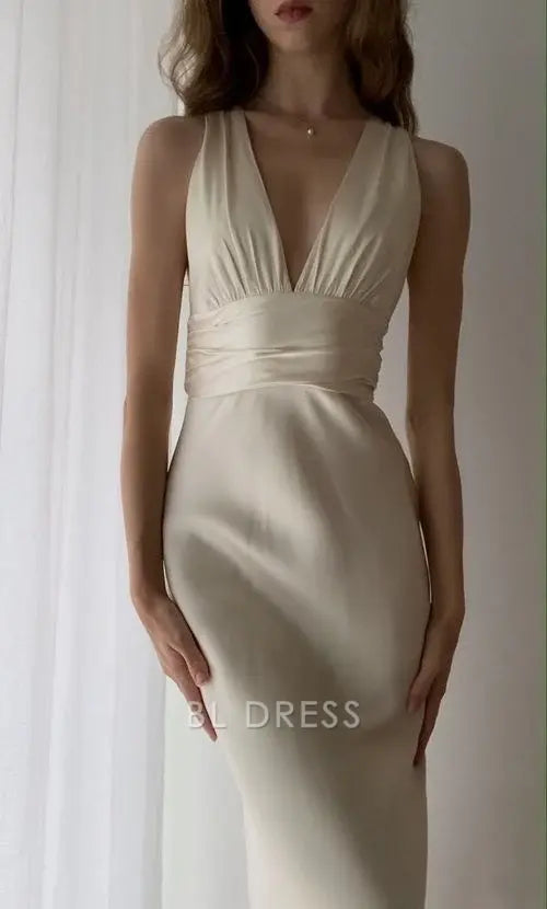 Sheath Deep V Neck Backless formal dresses Bridesmaid Dresses evening gown Prom Dress