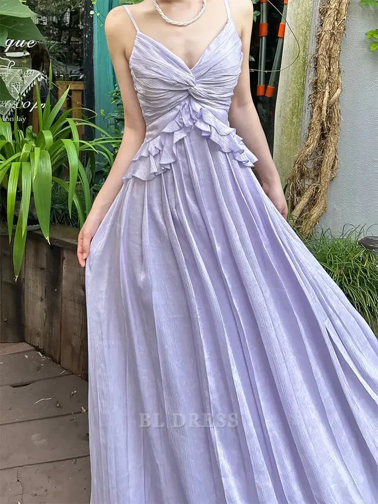 A Line Spaghetti Straps Simple Pretty Lilac Long formal dresses Bridesmaid Dresses evening gown Prom Dress