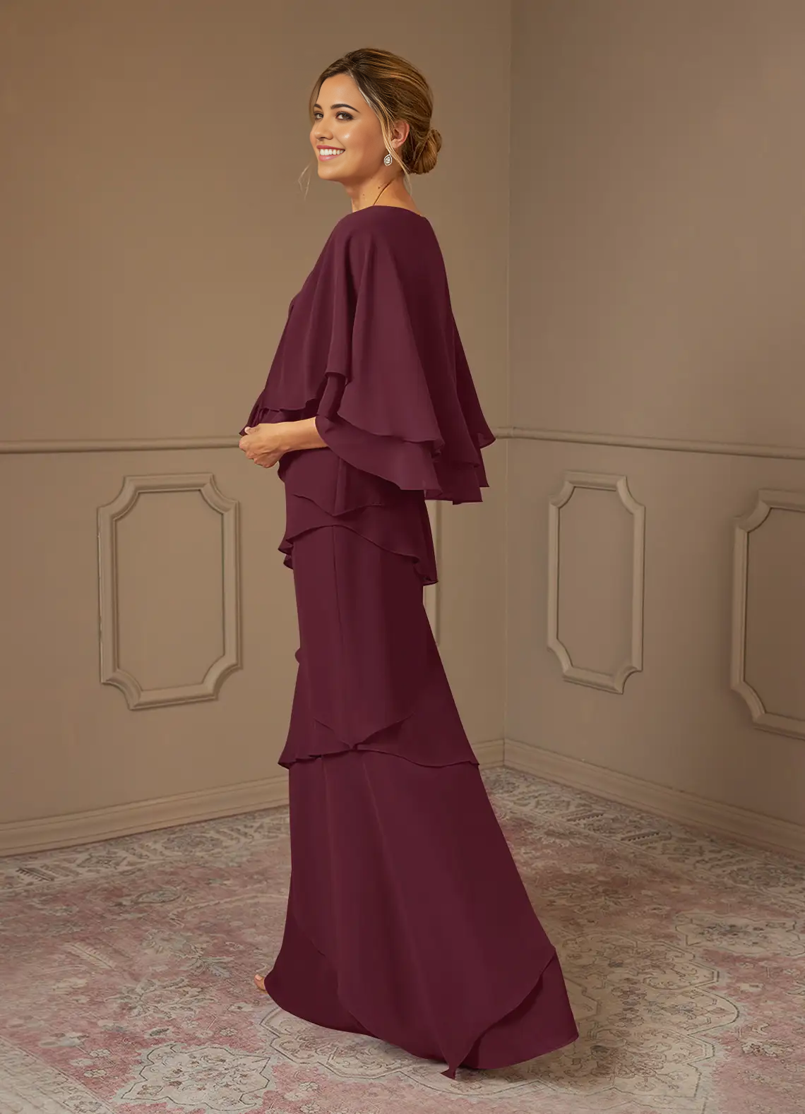 A-Line V-Neck Chiffon Cabernet formal dresses Mother of the Bride Dresses