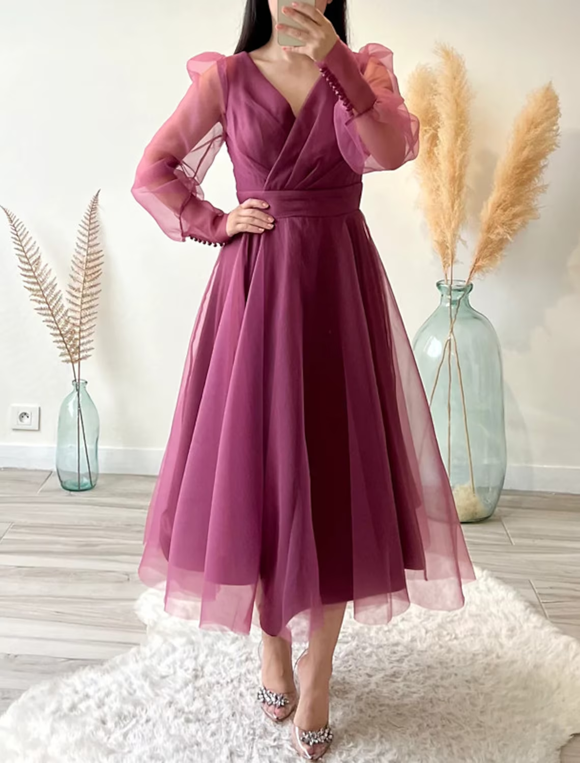 A-Line Cocktail Dresses Minimalist Dress Christmas Tea Length Long Sle BL Dress A-Line Cocktail Dresses Minimalist Dress Christmas Tea Length Long Sle BL Dress