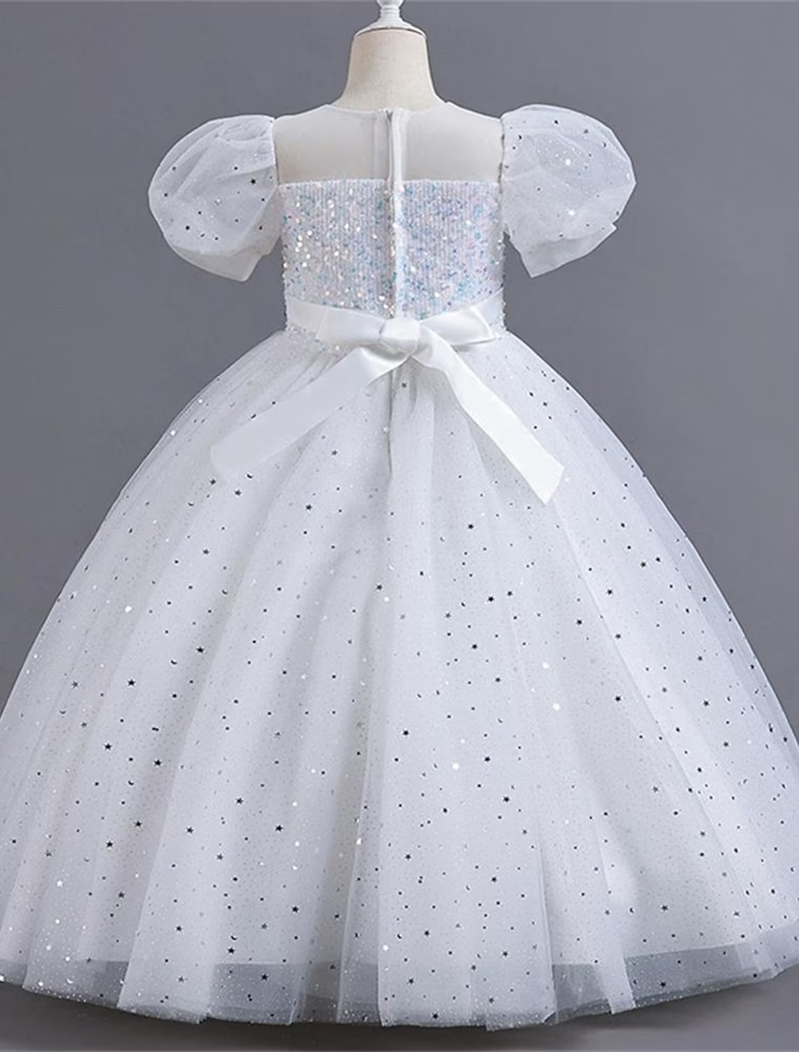 Kids Girls' Party Dress Solid Color Flower Short Sleeve Performance Wedding Sequins Elegant Princess Polyester Maxi Tulle Dress Summer Spring 4-13 Years Multicolor White Pink