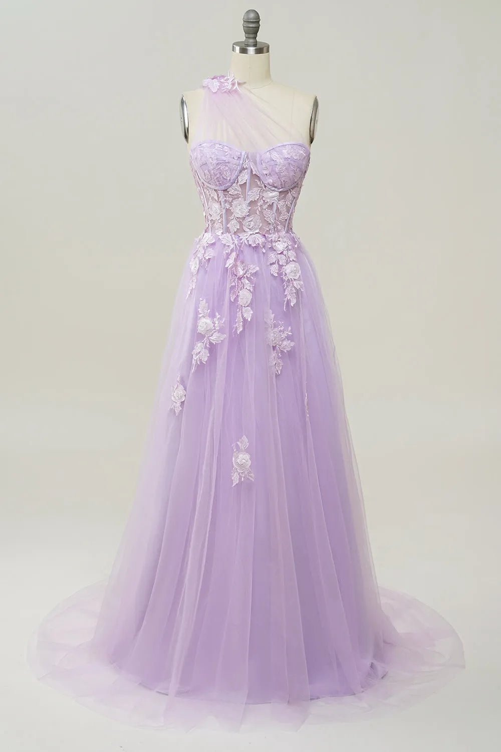 A Line One Shoulder Long Prom Dress with Appliques