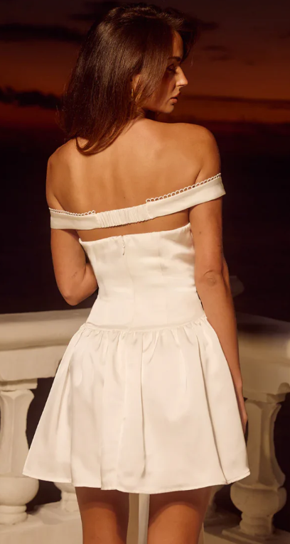 Romantic Off the Shoulder White Bow Backless Mini Dress Homecoming Dresses
