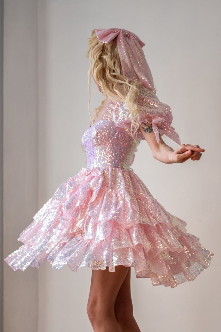 Sparkling Short Sleeve Square princess dress Homecoming Dresses