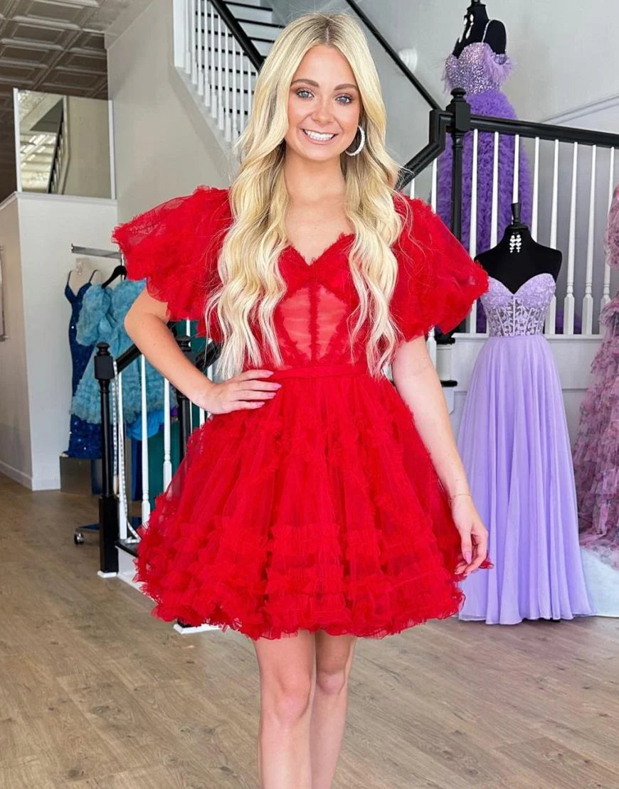 Chic Off The Shoulder A-Line Off the Shoulder Short Tulle Party Dress