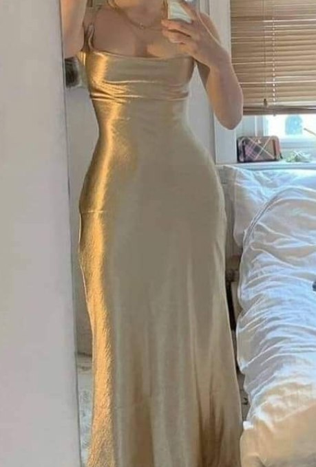 Elegant Mermaid Straps Sleeveless Gold Maxi Dress Birthday Outfits Prom Dresses