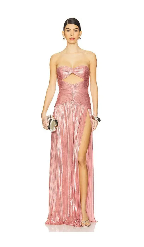 Chic tube top hollowing out Split Backless Ruched Prom Dresses