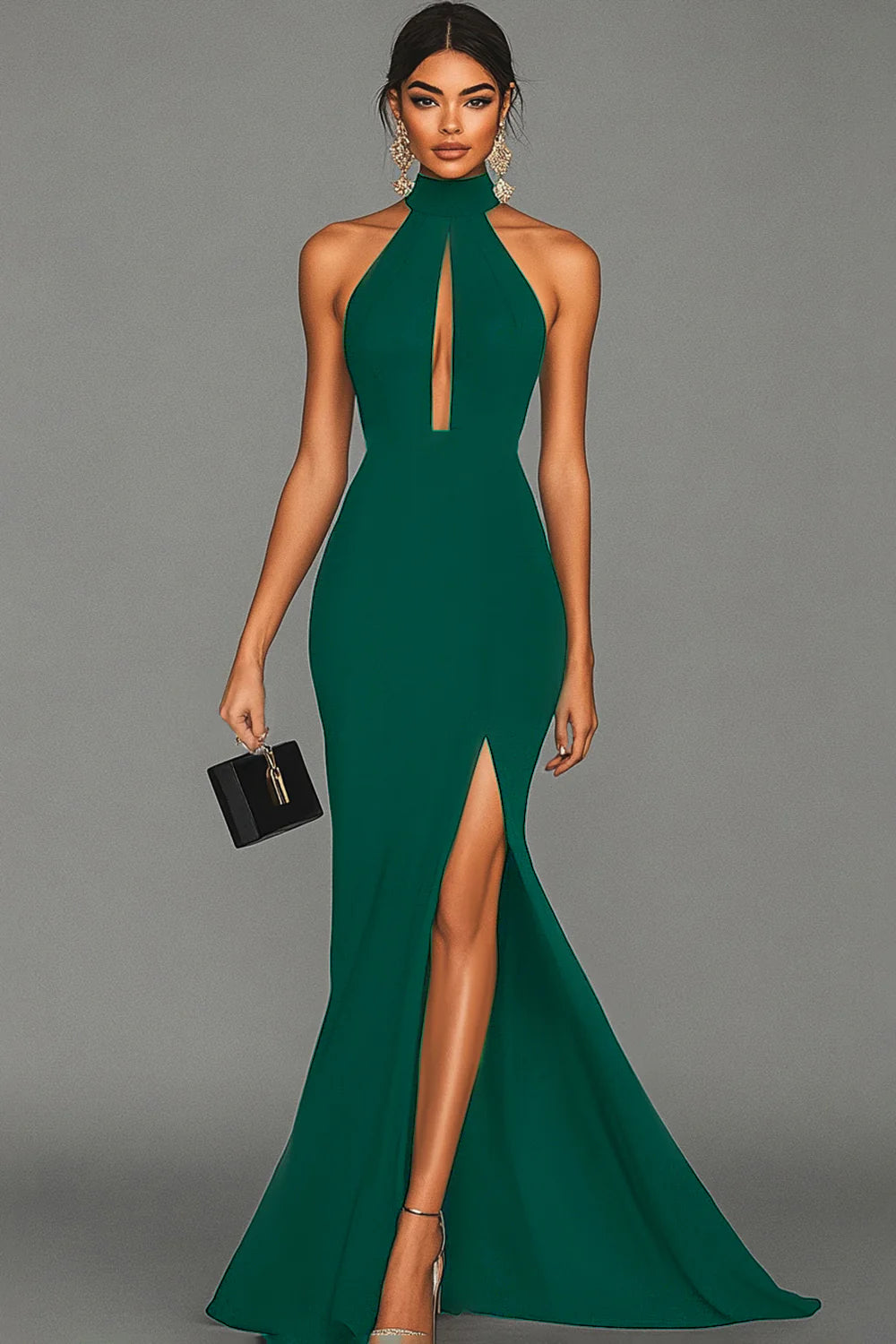 Elegant Black Mermaid Halter Neck Satin Backless Long Formal Dress