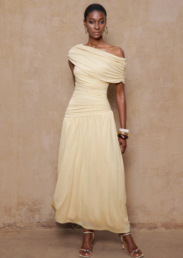 Elegant Delicate Gentle  RuchedApricot Asymmetrical Neck One shoulder Prom Dresses