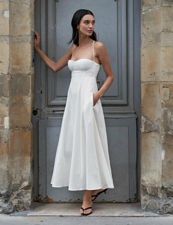 Simple White Spaghetti Straps Sleeveless Ankle-Length  Prom Dresses