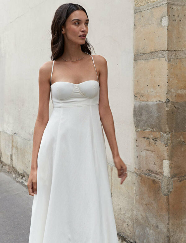 Simple White Spaghetti Straps Sleeveless Ankle-Length  Prom Dresses