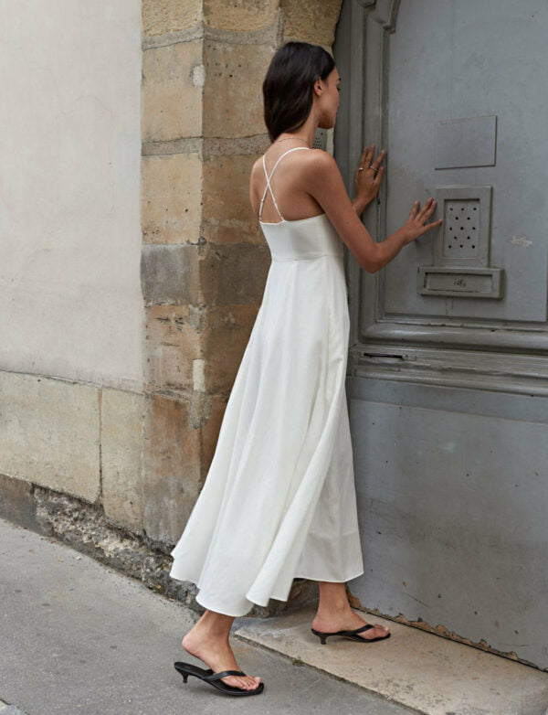 Simple White Spaghetti Straps Sleeveless Ankle-Length  Prom Dresses