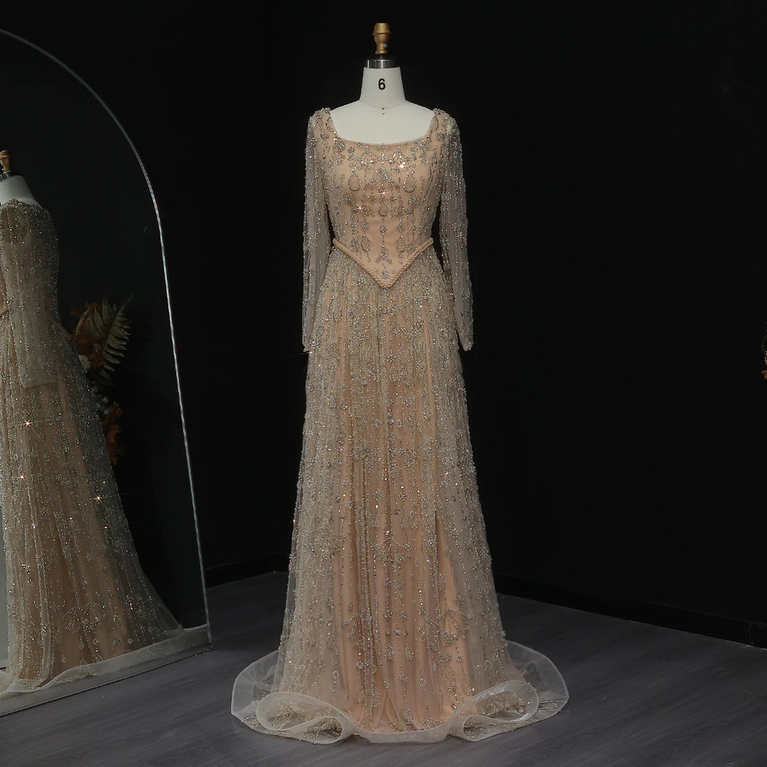 Luxury Sage Green Luxury Beading Evening Dress with Spaghetti Straps