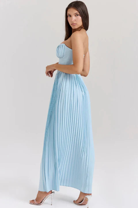 Elegant Pleated tube top Backless Elegance Maxi Dress Prom Dresses