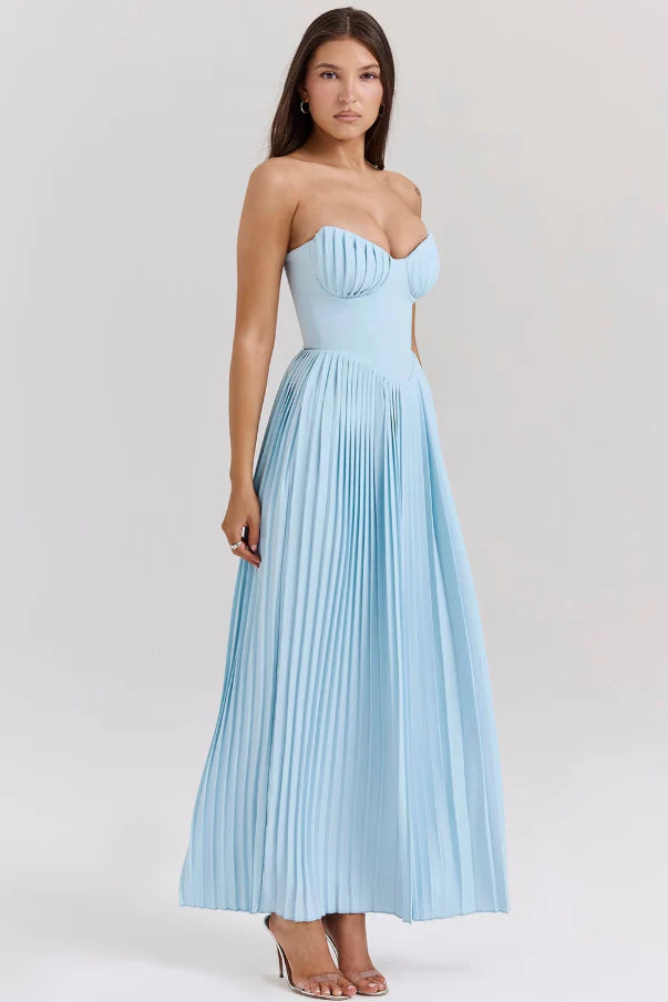 Elegant Pleated tube top Backless Elegance Maxi Dress Prom Dresses